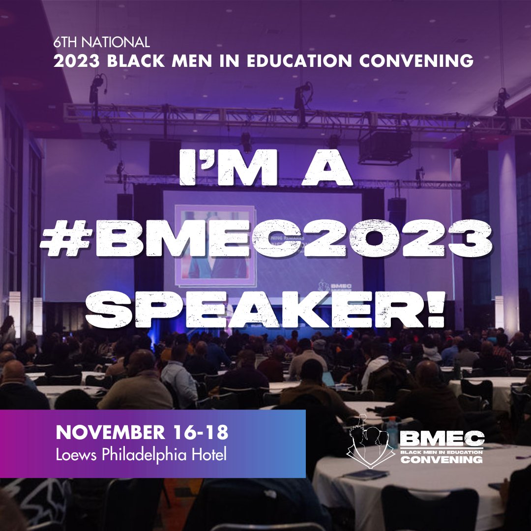 rsmoore5567's tweet photo. See you at #BMEC2023! I’m speaking at this impactful event, where we will discuss the experiences, perspectives, and needs of #BlackMenInEd. This sold-out  national event happens in #Philly Nov. 16-18: https://t.co/FLvXhTNE9h @CenterBlackEd https://t.co/YhUWr7eSeA