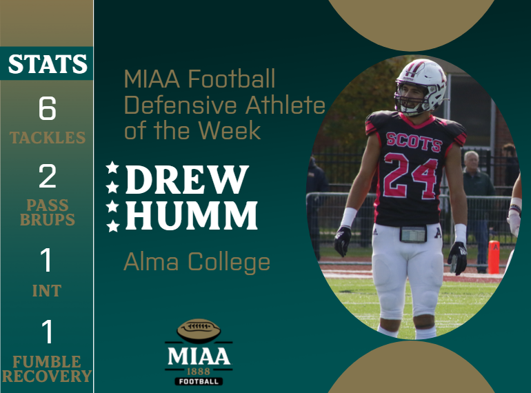 MIAA1888's tweet photo. #D3MIAA Football Athletes of the Week | November 6, 2023 🏈

Offensive:
Grant Holtzer, @HopeAthletics 
https://t.co/0pGKkb74ji

Defensive:
Drew Humm, @AlmaScots 
https://t.co/B5oHjseFg3

Special Teams:
Zach Poff, @AlmaScots 
https://t.co/EJhgSA5CX8

#MIAAfb #GreatSince1888 https://t.co/uokC3MpeI3