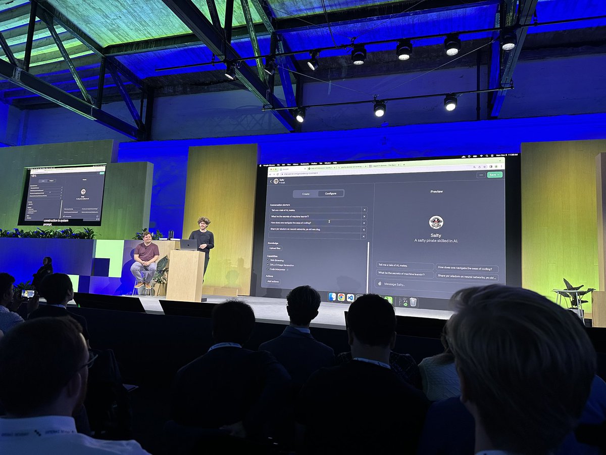 alliekmiller's tweet image. AI inside joke: make every demo use a pirate voice ☠️

Via @OpenAI Dev Day