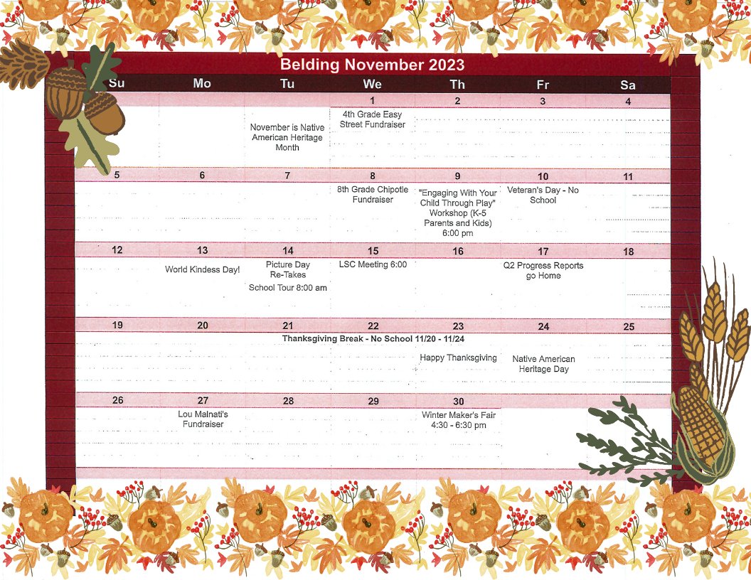 CPS_Belding's tweet photo. Check out what's going on at Belding this November. https://t.co/lLdyVPjsgB