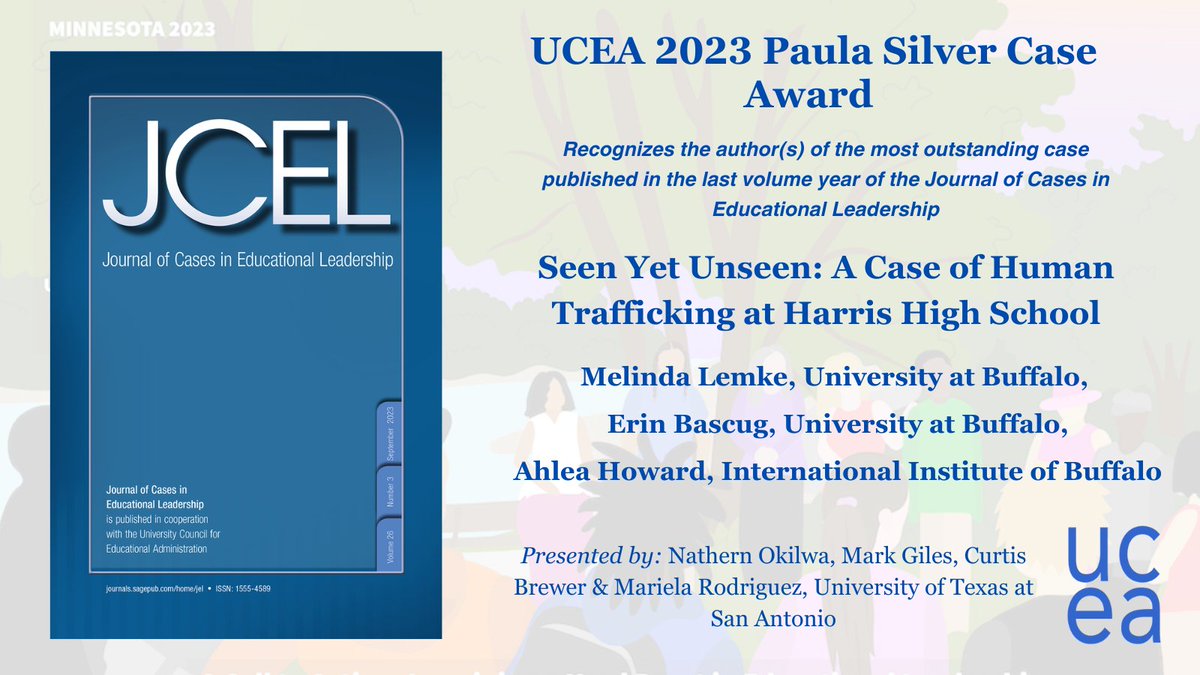 UCEA's tweet image. We congratulate all #UCEA23 Award Winners and look forward to celebrating together in Minneapolis! Congrats to all our &quot;Outstanding Article&quot; awardees! #LeadershipMatters  @DrMoniByrne @UCEAJSN @UCEAGSC