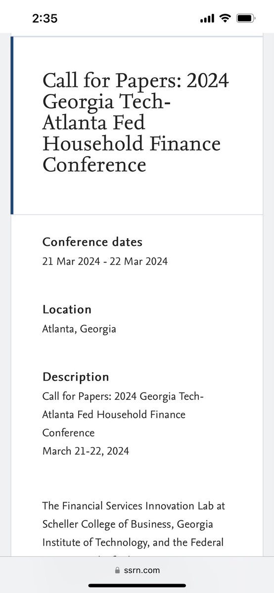 Call for paper for the 2nd Georgia Tech-Atlanta Fed Household Finance Conference is below.  Antoinette Schoar will give the keynote.  <a href="/gtfintechlab/">FinTech Lab, Georgia Tech</a> will award a prize of $1500 for the best paper in Young Scholars session.  ssrn.com/index.cfm/en/j…
Please submit! <a href="/GATechScheller/">Georgia Tech Scheller College of Business</a>