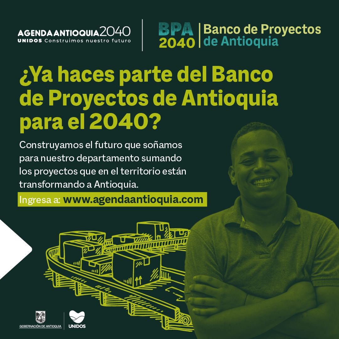 GobAntioquia's tweet photo. ¡Queremos que hagas parte de la transformación! 💚🚀 UNIDOS, podemos hacer realidad los sueños y proyectos que impulsarán el progreso de nuestro departamento al 2040. Únete al Banco de Proyectos de Antioquia y sé parte del cambio. 

Ingresa a: https://t.co/tqO3m1aqYo https://t.co/vlVrskpLhe
