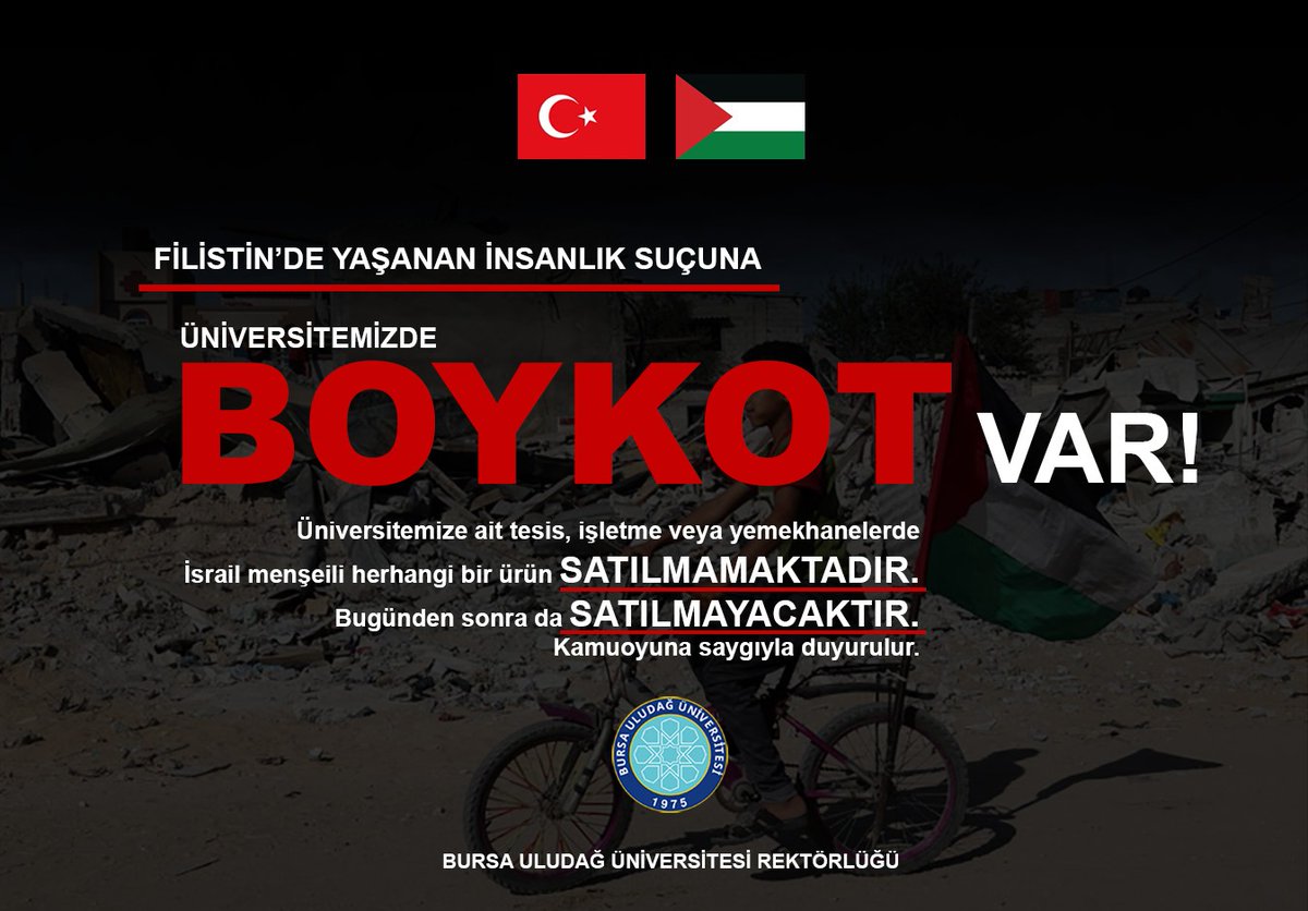 uludagkurumsal's tweet photo. Üniversitemize ait tesis, işletme ve yemekhanelerde İsrail menşeili bir ürün SATILMAMAKTADIR. Bundan sonra da SATILMAYACAKTIR... https://t.co/lAeQRZ2emO