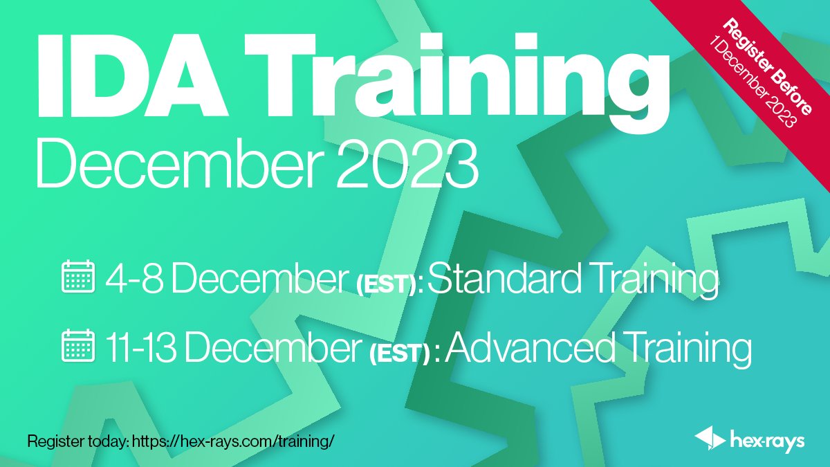 HexRaysSA's tweet photo. 🎓You can still register for our December Online Training Sessions, and get taught by our amazing trainer - Elias Bachaalany (@allthingsida)! Improve your skills now 🌐 https://t.co/Nsl0cQwAao
#LearnIDA #IDATraining #idapro https://t.co/afEUfeQC0s