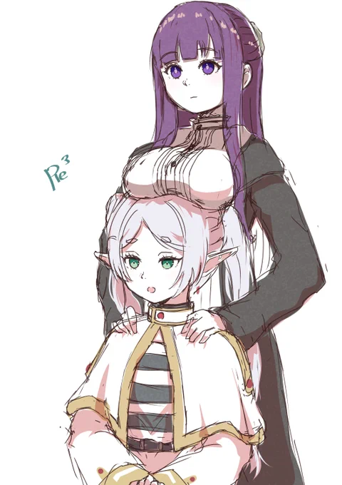 ラフですwip葬送のフリーレン楽しませてもらってますアニメ放送中に何枚か描きたいなぁと思います 
