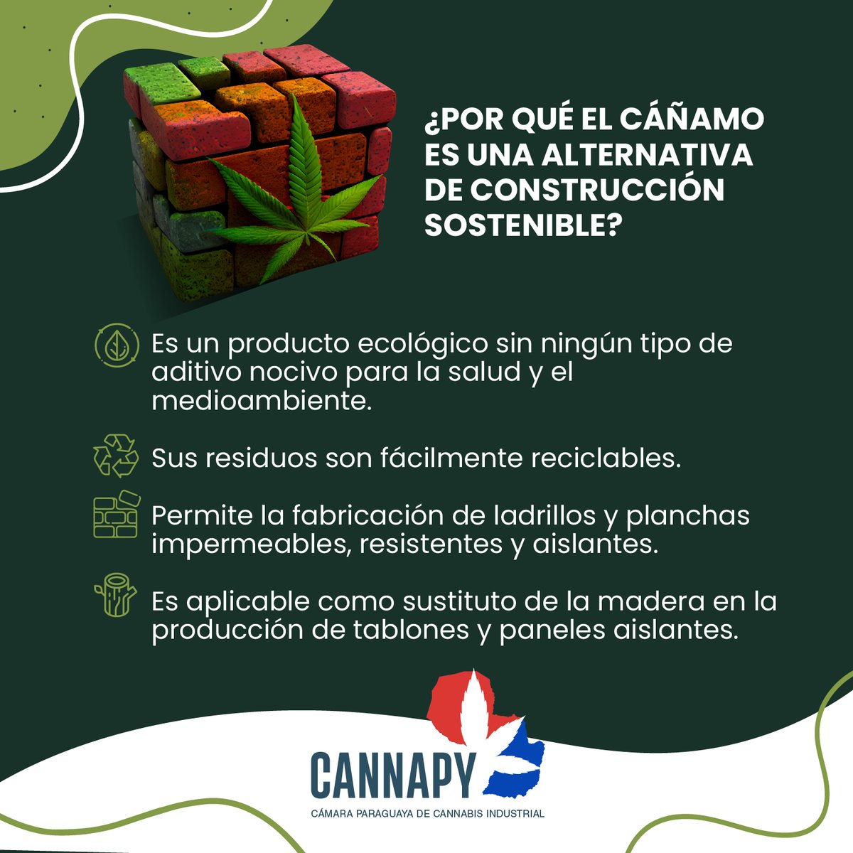 Cannapy_'s tweet photo. El cáñamo ofrece resistencia, flexibilidad, propiedades térmicas y aislantes, por lo que, en la construcción se ha convertido en una alternativa para la fabricación de paneles fibrosos, revestimientos y ladrillos, sustituyendo materiales convencionales.
#CannaPy https://t.co/1vSSMoPrpv