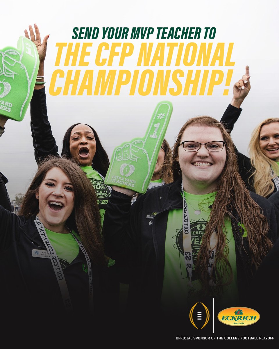 If you had a teacher that impacted you, this is your chance to give back! Nominate them for a chance to win $5K for their classroom and a once-in-a-lifetime trip to the College Football Playoff National Championship in Houston! 🏈#CFBPlayoff eckrich.sfdbrands.com/en-us/promotio…