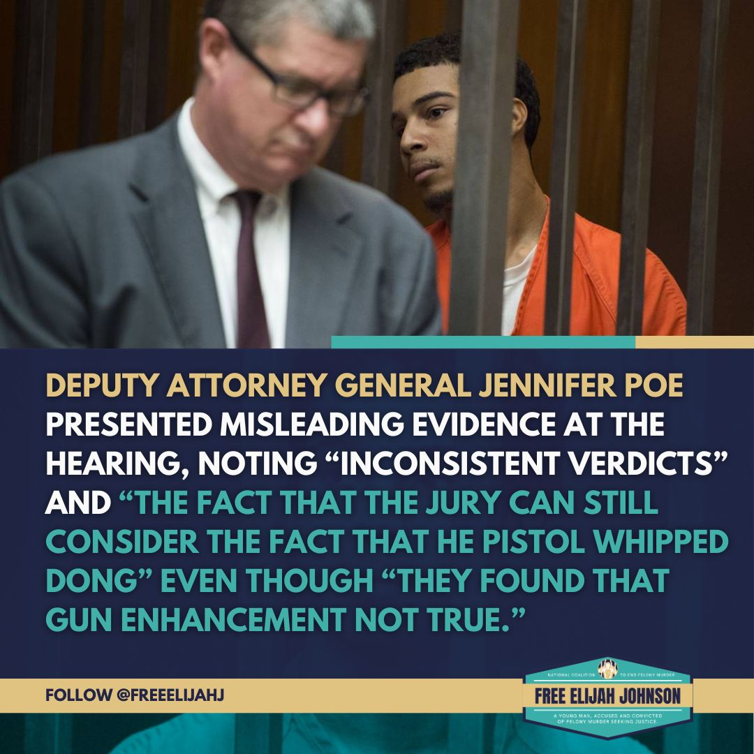 Standing against injustice, we fight to end the flawed felony murder law. Deputy Attorney General Jennifer Poe's misleading evidence cannot overshadow the call for fairness and true justice. #JusticeForElijahJohnson #EndFelonyMurderLaw 🕊⚖