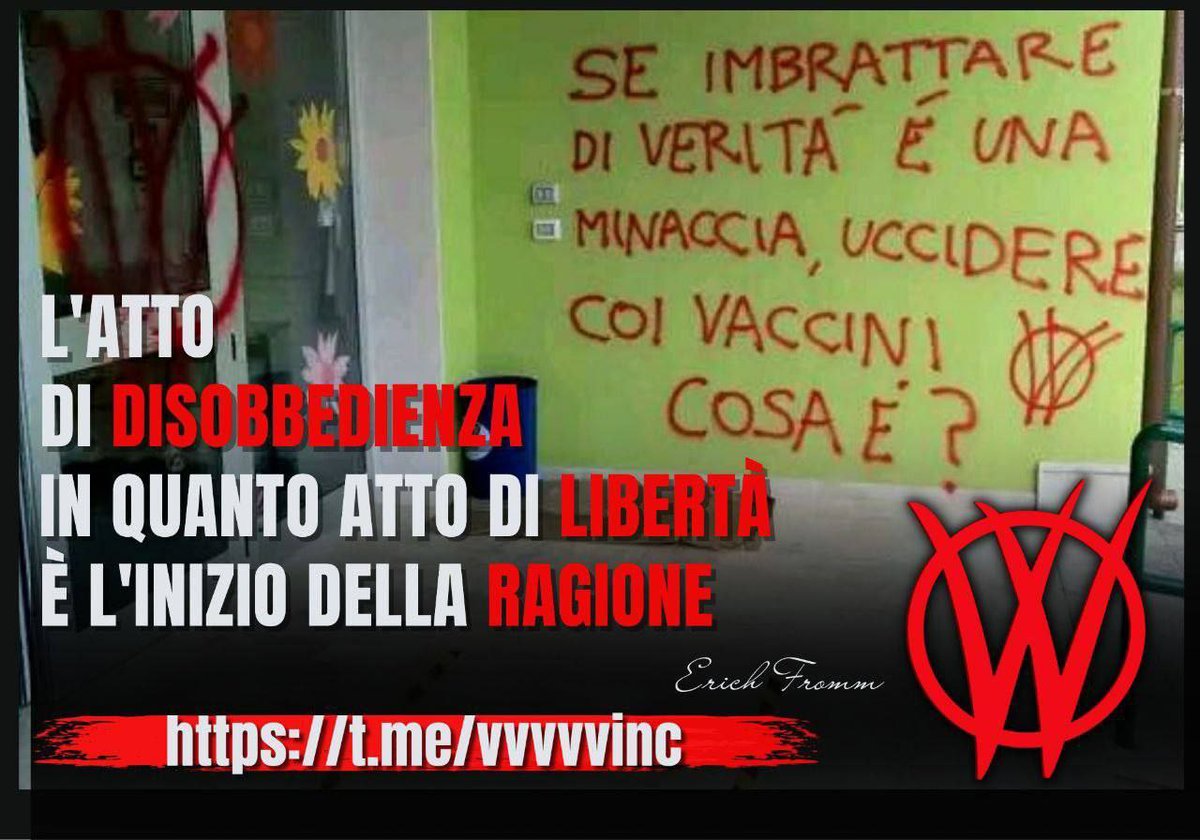 BUFFONI A PARLARE DI VANDALISMO X QUELLO CHE È SOLO IMBRATTAMENTO .
IL VERO CRIMINE SONO LE VS MENZOGNE, LO STUPRO MANIACALE CONTINUO DEI DIRITTI, IL DISSIMULARE IL PIANO DI MORTE E LA SCHIAVITÙ CHE È L'AGENDA 2030!
ViVi LIBERO E LOTTA ORA 
#V_V #Freedom #VaxGenocide #truth .