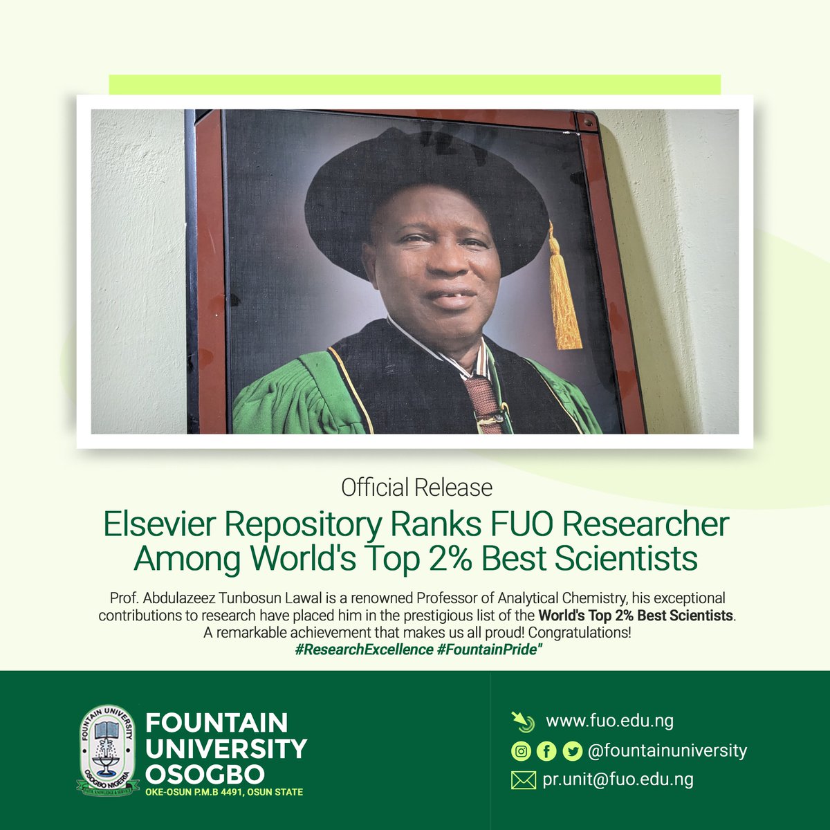 fuoweb's tweet photo. Celebrating our very own Director of Centre of Advancement and Linkages, Prof. A.T. Lawal.

Congratulations, sir.

#fuo #privateuniversities #viral https://t.co/7PB8E783BN