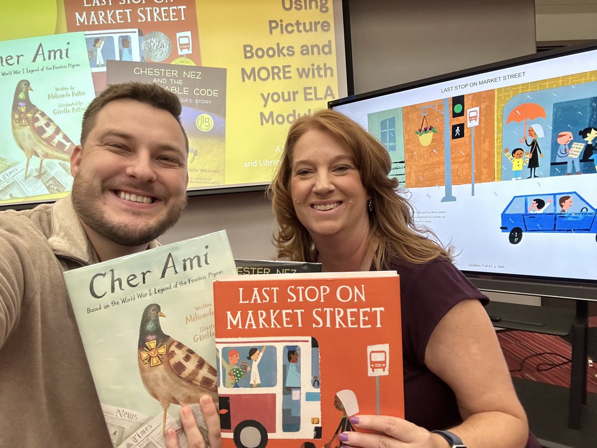 SCHALLEReading's tweet photo. Just had a fantastic time presenting at our district's staff development day! 📚 Grateful for the opportunity to share how picture books can enhance middle school language arts lessons. 🐦 🚌  #HerosJourney #BuildingBackgroundKnowledge @aldinelibraries https://t.co/rXwiE7ESpc