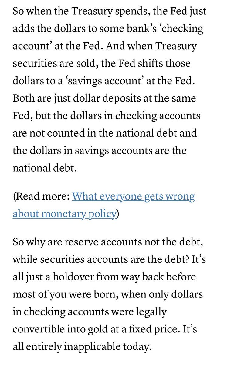 <a href="/wgoggin/">Bill Goggin</a> These two paragraphs from <a href="/carney/">John Carney</a> and <a href="/wbmosler/">Warren B. Mosler</a>, if understood and amplified by those paid to write columns for the FT, NYT, WSJ, WasPo, etc, would force a potentially world-changing conversation.