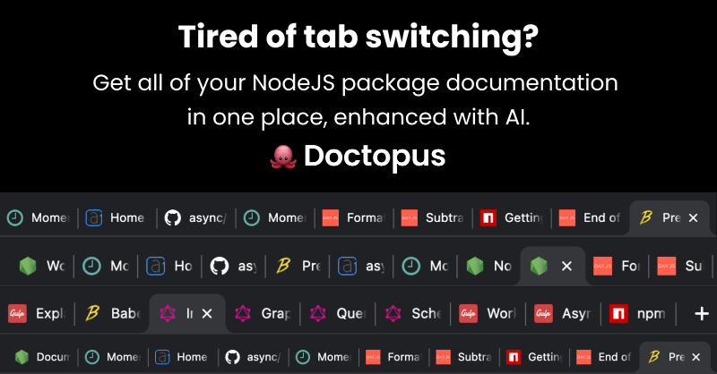 christianwiens's tweet photo. NodeJS devs have documentation overload...

How do we know? Because we had the same problem!

We built @DoctopusAI because we wanted a better way to navigate all your NodeJS package documentation in one place 🐙

Join the waitlist + get early access: https://t.co/8C8AFbbPyt