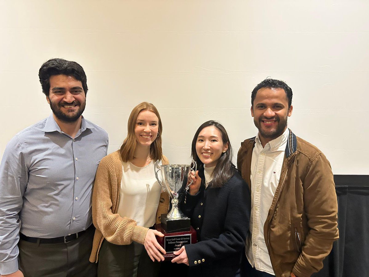 ScottALarsonMD's tweet photo. Texas Gulf Coast Gastroenterological Society Annual Fellow Competition 11/2/23.
ย
We got the trophy back!ย ๐๐๐ฅ
ย
Congratulations #JinnaChuMD for representing @bcm_gihep and her great achievement. ๐ฅณ๐๐๐ป
@rjsealock
@WasseemSkefMD
@waqmd
@milenasuarez
@ruben_hernaez https://t.co/o9tJffvheK