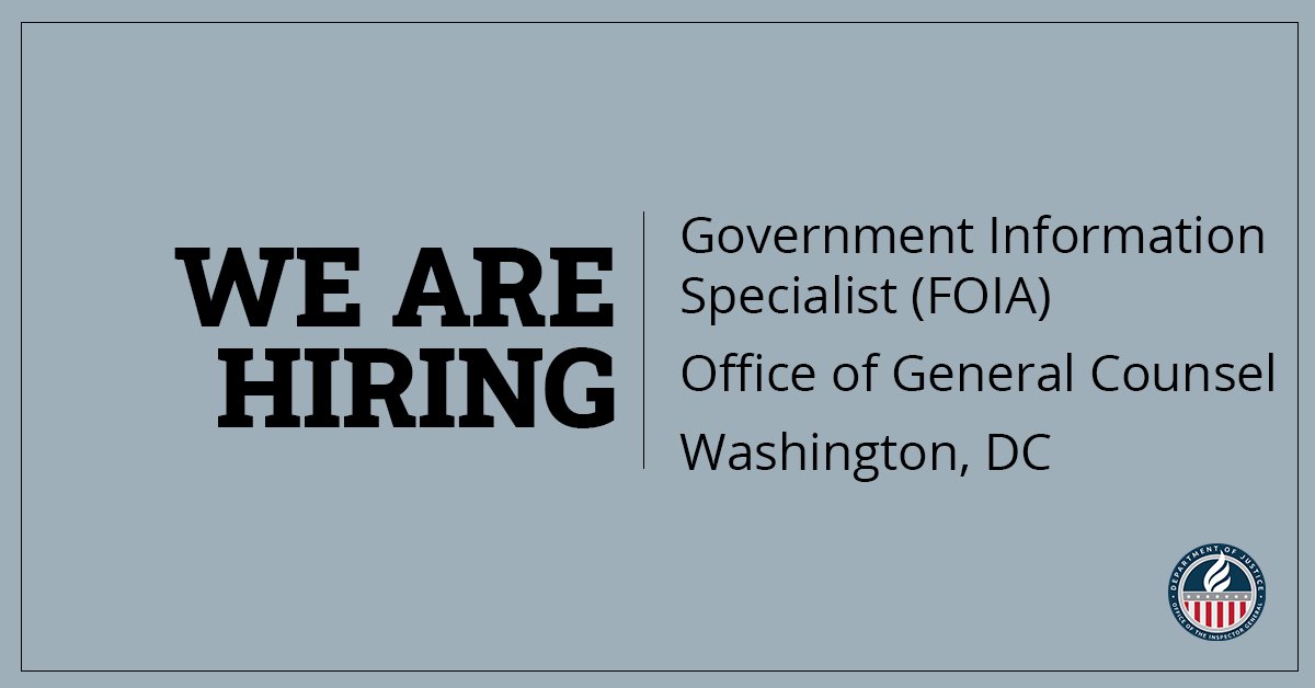 We are hiring GS 11–12 Government Information Specialists to coordinate and process FOIA and Privacy Act requests, performing work at all levels of the FOIA fulfillment process. Apply by 11/21 @USAJOBS: usajobs.gov/job/759118400