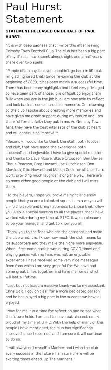 mattdeanbbc's tweet photo. Paul Hurst statement via The League Managers Association:

#gtfc https://t.co/fMe360xmVR
