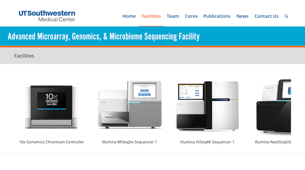 AcademicWebPage's tweet image. The new website for the Advanced Microarray, Genomics, &amp;amp; Microbiome Sequencing Facility at UTSW is now live! Check it out at utsw-sequencing-cores.org

#AcademicWebsite #AcademicWebPages #LabWebsite #genomicssequencing #sequencing #PrithviMRL