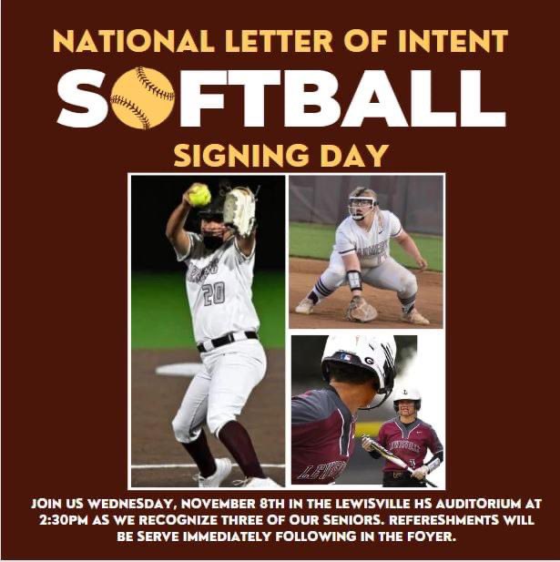 FarmersSoftball's tweet photo. UPDATE!!!! Time has been pushed back to 2:30pm. Join us as we celebrate Hannah, Dominique, and Paislie as they have chosen to play softball at the next level. #November8th #signingday #collegesoftball #farmerprideneverdies #farmerPROUD https://t.co/5JURRfGKaw
