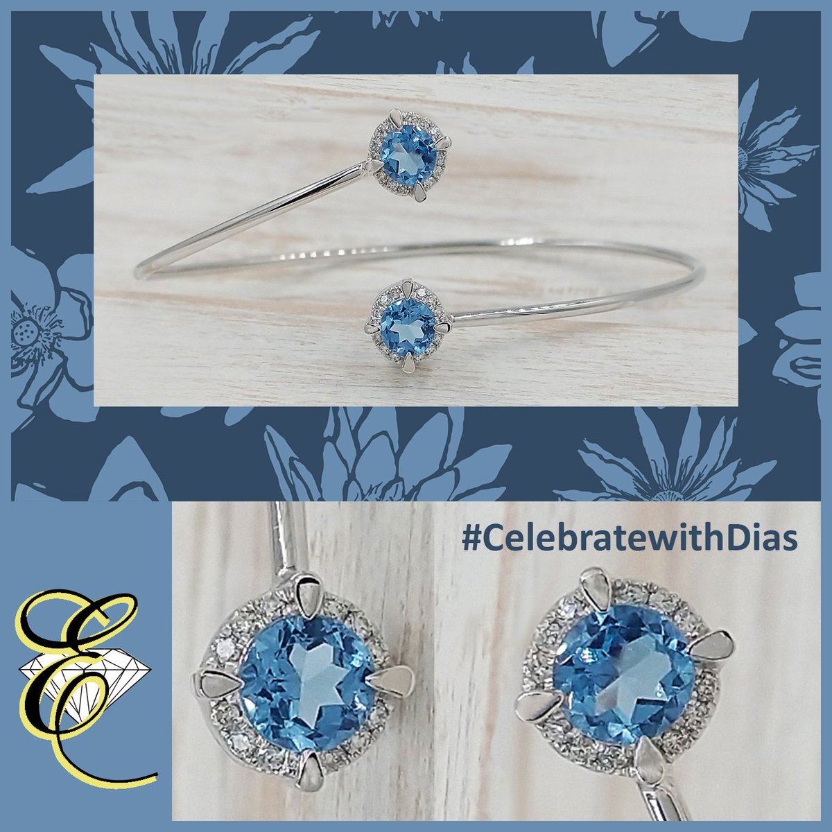 EichhornJewelry's tweet photo. 14K white gold 7" flexible Bangle Bracelet with two 5mm round Swiss Blue Topaz and 24 round brilliant-cut Diamonds = .12 carat total weight. $1,296. https://t.co/XFpF8S8XiO #start2sparkle #alwaysthinkDIAMONDS #eichhornglow #1diamondatatime #CelebratewithDias #ColorWithYourDias https://t.co/DubUEP3wUy