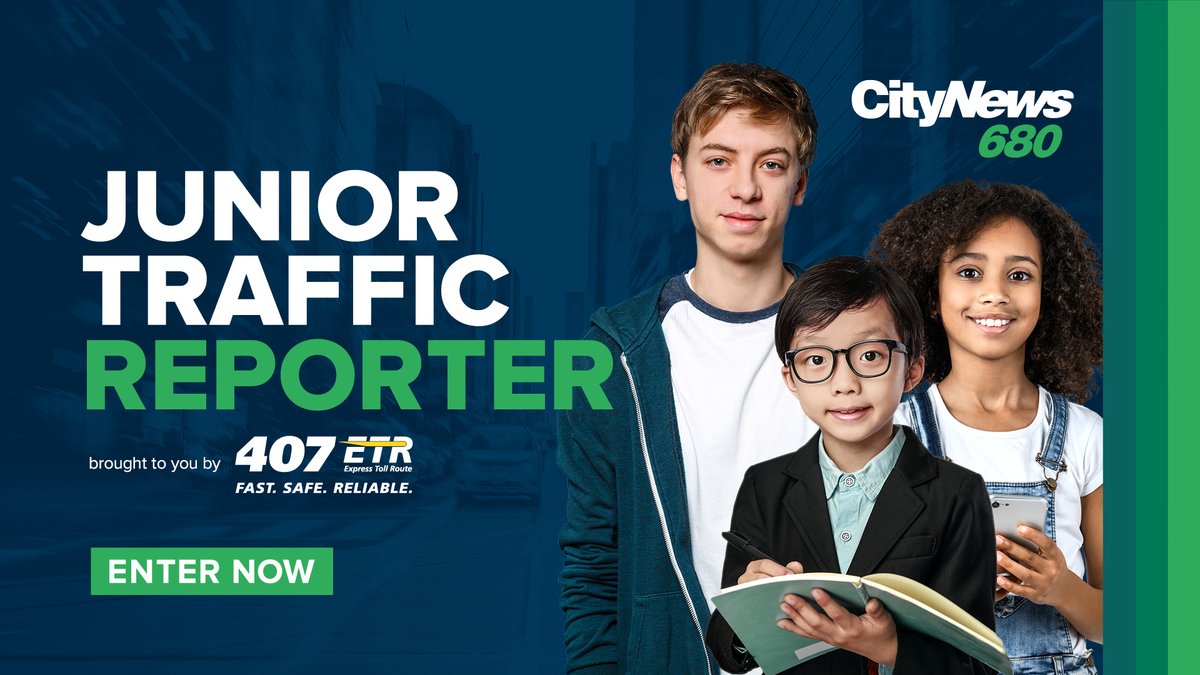 CityNewsTO's tweet photo. Are you a student between grades 1-12 who LOVES news, entertainment, and showcasing your personality? The CityNews 680 Junior Traffic Reporter Contest is for you! Enter here https://t.co/lrHJ09AN7w for a chance at $500 for you and $500 for your school. Brought to you by @407ETR https://t.co/gfEPfGS6Gw