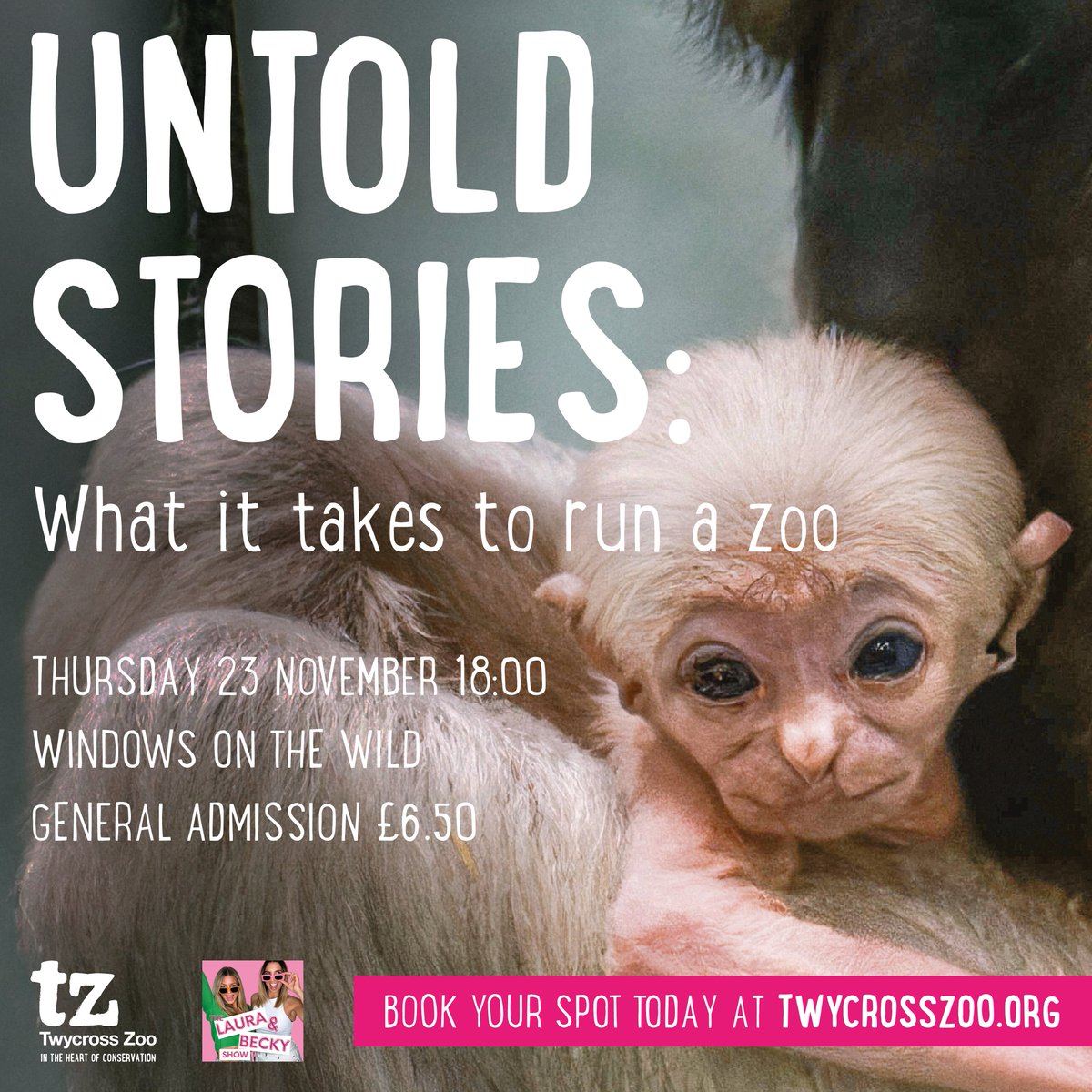 Ever wondered what it takes to run a zoo?

🐒 Join us to discover the inner workings of Twycross Zoo with our curators Lynsey Bugg &amp; Neil Dorman

🎙 Hosted by The Laura &amp; Becky Show, it's your chance to get closer to the action

LIMITED AVAILABILITY 👉 bit.ly/3QJySpK