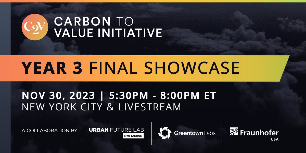 Greentown Labs (@greentownlabs) on Twitter photo Join us on Nov. 30 in NYC to celebrate Year 3 of the #C2VInitiative with @Urbanfuturelab, <a href="/NYSERDA/">NYS Energy Research and Development Authority</a>, <a href="/Fraunhofer_USA/">Fraunhofer USA</a>, and the Year 3 cohort (C-Quester, @Capro_x, <a href="/_Capture6/">Capture6</a>, <a href="/carbontostone/">Carbon To Stone</a>, <a href="/dioxycle/">Dioxycle</a>, enaDyne, @globalgae, and @terrafixing)!
Details: greentownlabs.com/event/carbon-t⦠Join us on Nov. 30 in NYC to celebrate Year 3 of the #C2VInitiative with @Urbanfuturelab, <a href="/NYSERDA/">NYS Energy Research and Development Authority</a>, <a href="/Fraunhofer_USA/">Fraunhofer USA</a>, and the Year 3 cohort (C-Quester, @Capro_x, <a href="/_Capture6/">Capture6</a>, <a href="/carbontostone/">Carbon To Stone</a>, <a href="/dioxycle/">Dioxycle</a>, enaDyne, @globalgae, and @terrafixing)!
Details: greentownlabs.com/event/carbon-tā¦