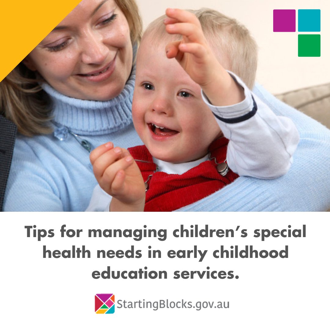 StartingBlocks_'s tweet photo. There are a range of health issues that children can experience that require specific care practices in early childhood education and care. View our factsheet for tips on managing special health needs in ECEC: https://t.co/1Gvo1tcAR7 https://t.co/AVGaaF3Hfg