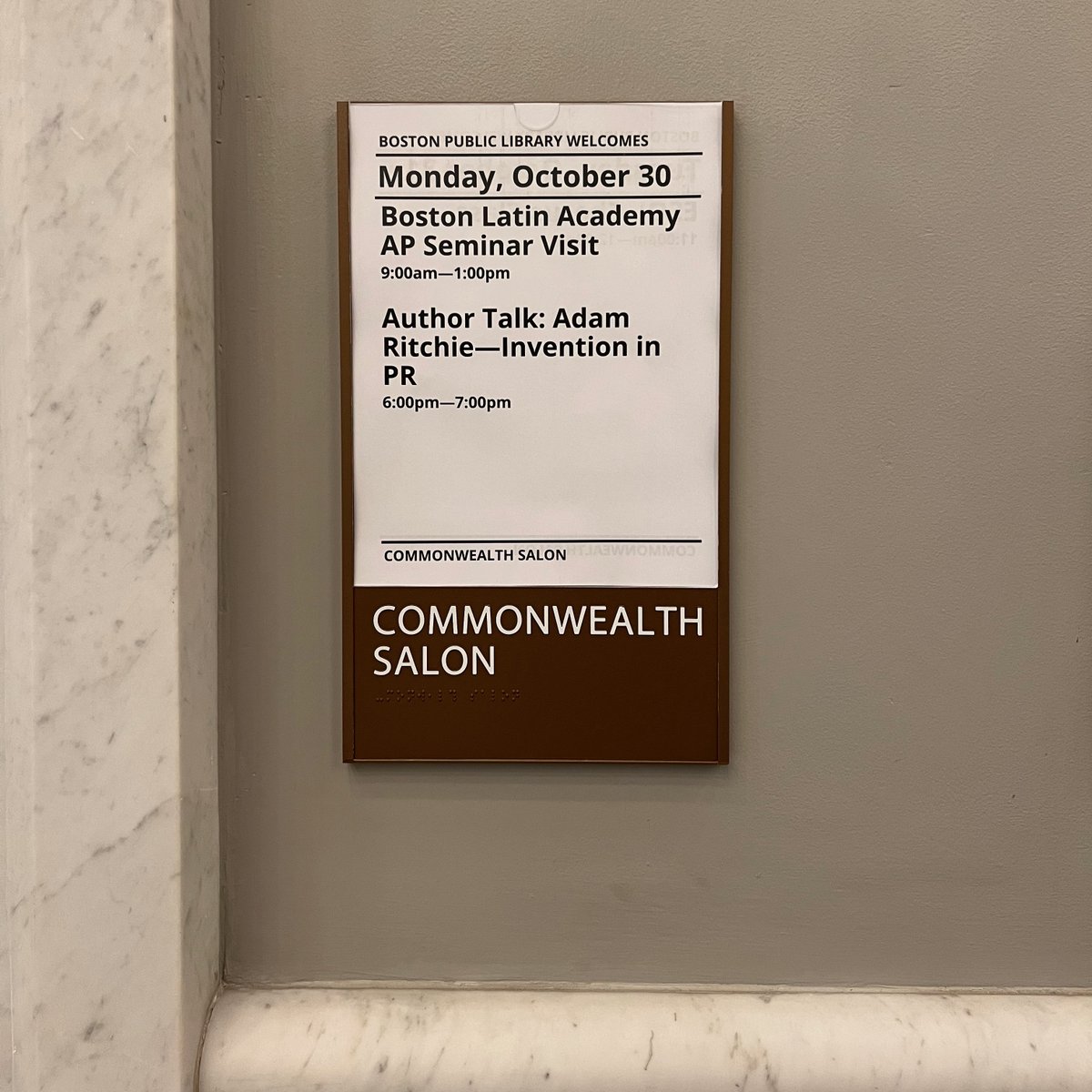 aritchbrand's tweet photo. Thank you to everyone who attended Adam's #InventionInPR Author Talk at @BPLBoston on National Publicist Day! https://t.co/V7AmkaD8Ne