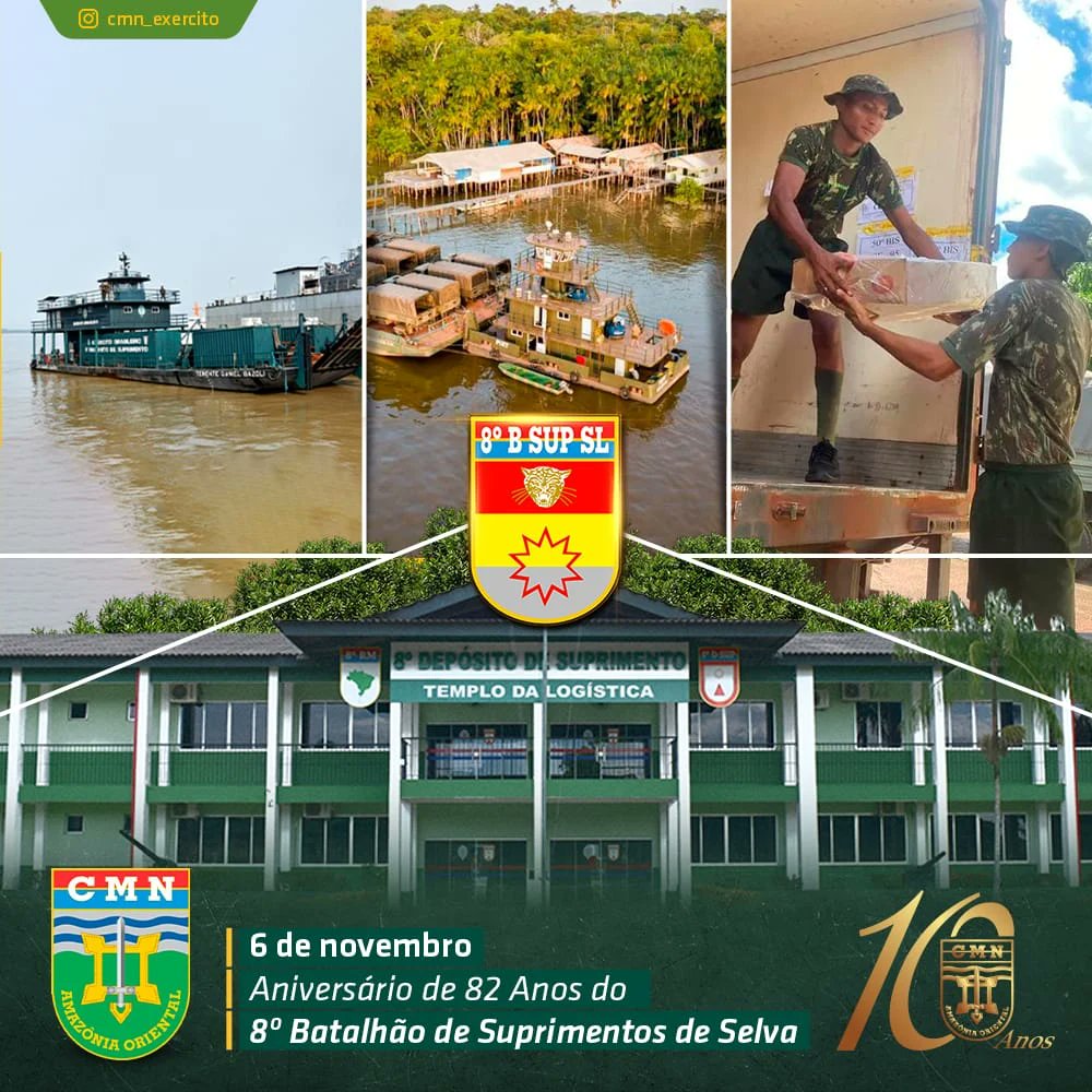 CmdoCMN1's tweet photo. 6 de Novembro - Aniversário do 8° Batalhão de Suprimentos de Selva
#suprir #suprimentos #selva https://t.co/l5pyqnH1y6