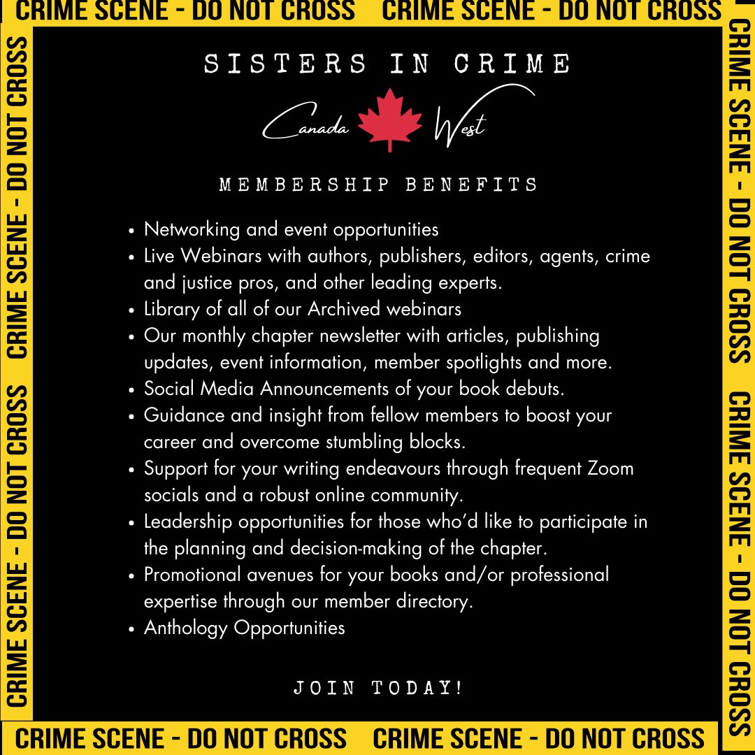Have you been thinking about becoming a member of our Chapter? Sign up now and get the rest of 2023 and all of 2024 for only $35.For more information and to join: sinc-cw.ca/join-renew/ 

#writingcommunity #sistersincrime #joinus #joinnow #writers #write #writing #crimewriters