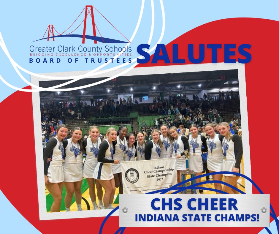 GCCSchools's tweet photo. 🎉 Board Salute Alert! 🥇🥇🥉 Congrats to our GCCS State Champions and Top 3 Finalists! 

🥇 1st Place Charlestown High School 
🥇 1st Place New Washington Cheerleading
🥉 3rd Place Jeffersonville High School Cheerleading 

#WeAreGreater https://t.co/SPTo58ML8P