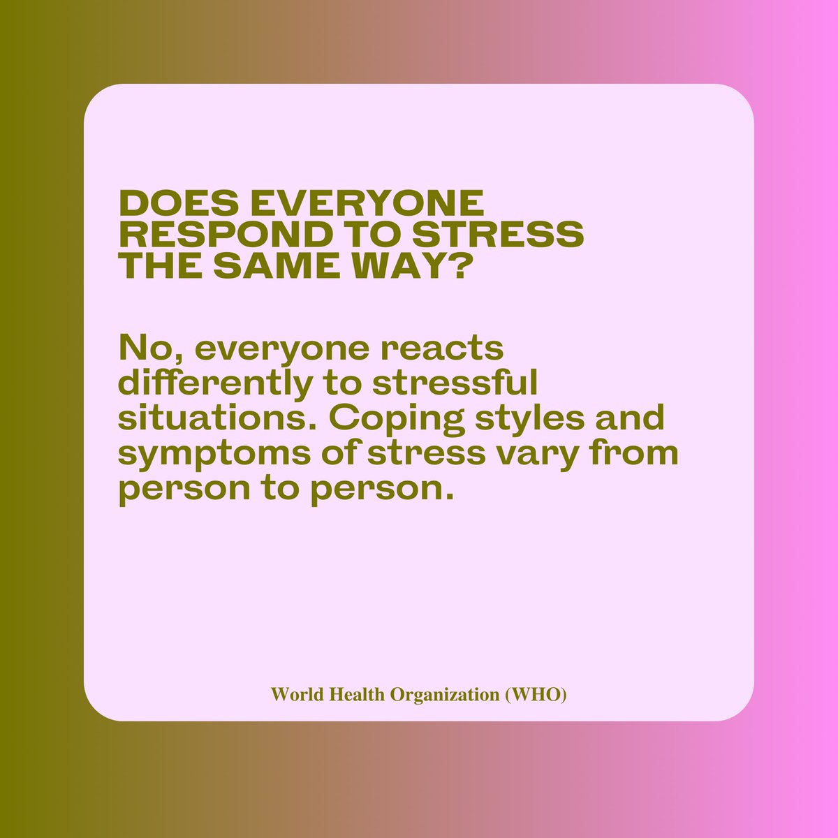 wellbeingsorg's tweet photo. What is stress? Does everyone respond the same way? How can I manage stress? @who has the answers and more, so we’re sharing them for #InternationalStressAwarenessWeek

Find more info on managing stress at https://t.co/njP8wHe5XV #wellbeings https://t.co/s6fVS1Ot21