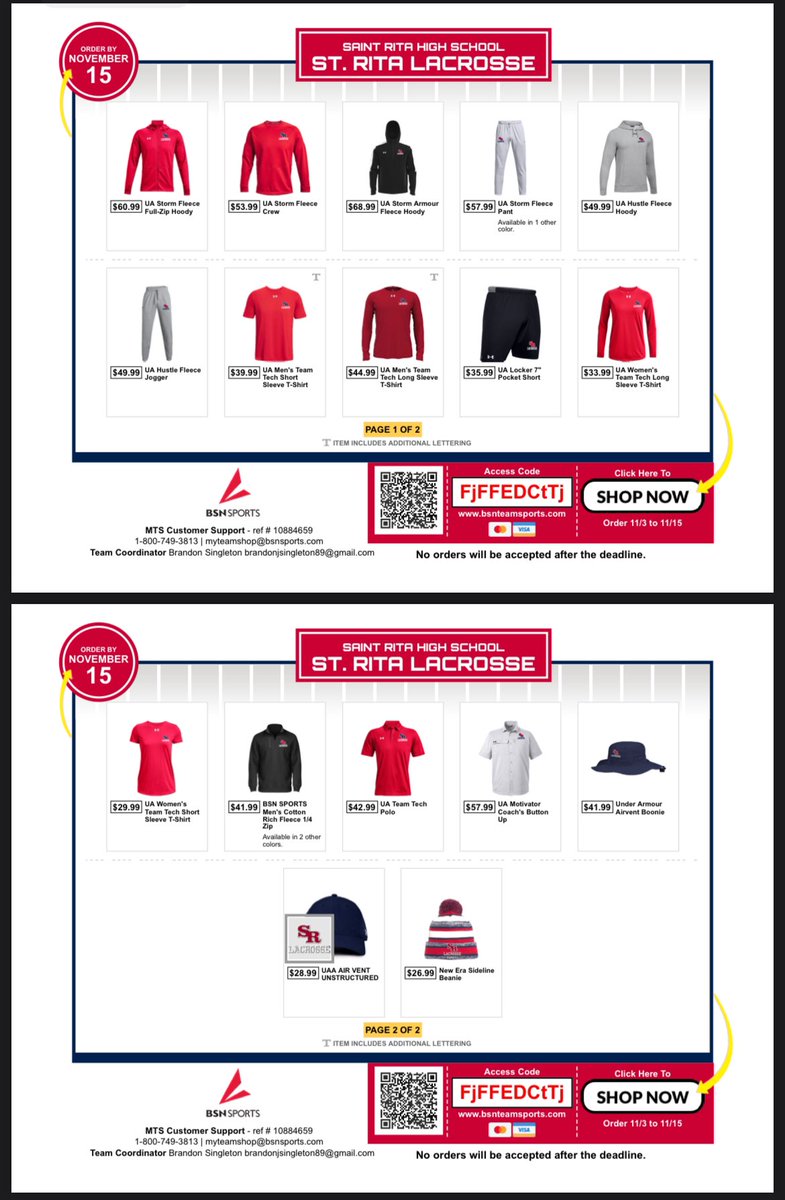 StRitaLacrosse's tweet image. Team store is open now until Nov 15th! Order your gear asap! bsnteamsports.com/shop/FjFFEDCtTj