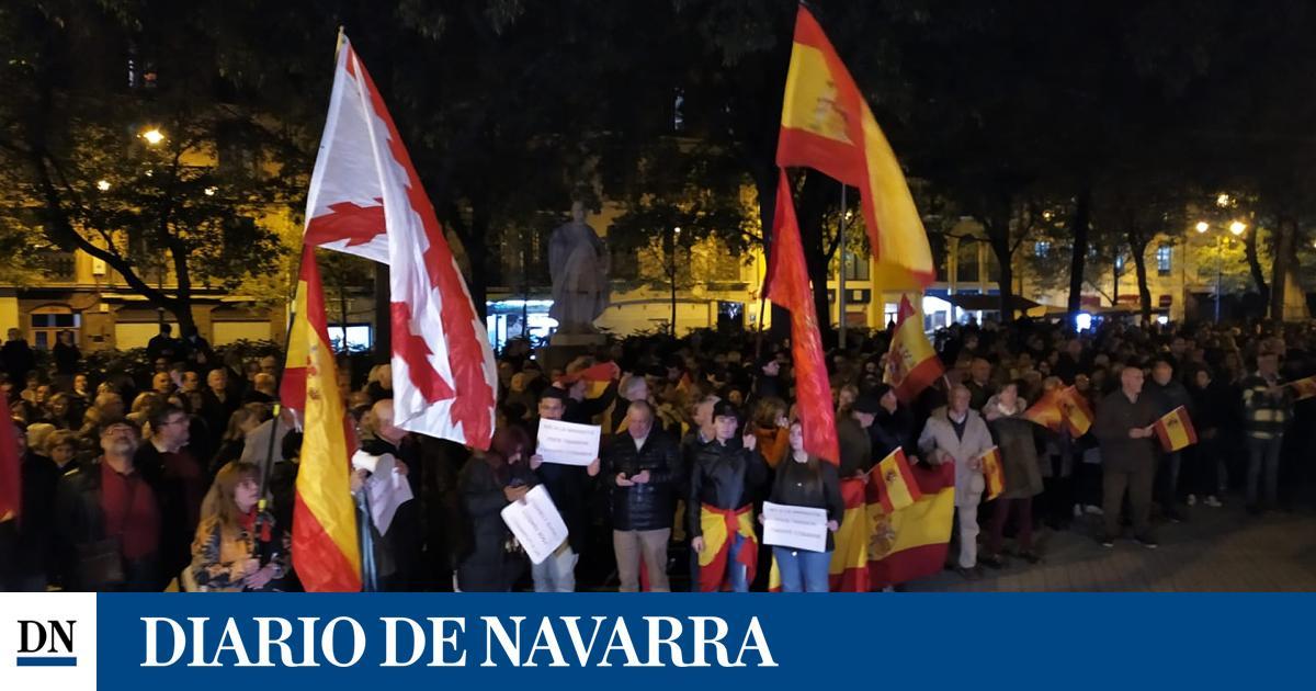 Cientos de personas se concentran en Pamplona ante la sede del PSN contra la amnistía diariodenavarra.es/noticias/navar…