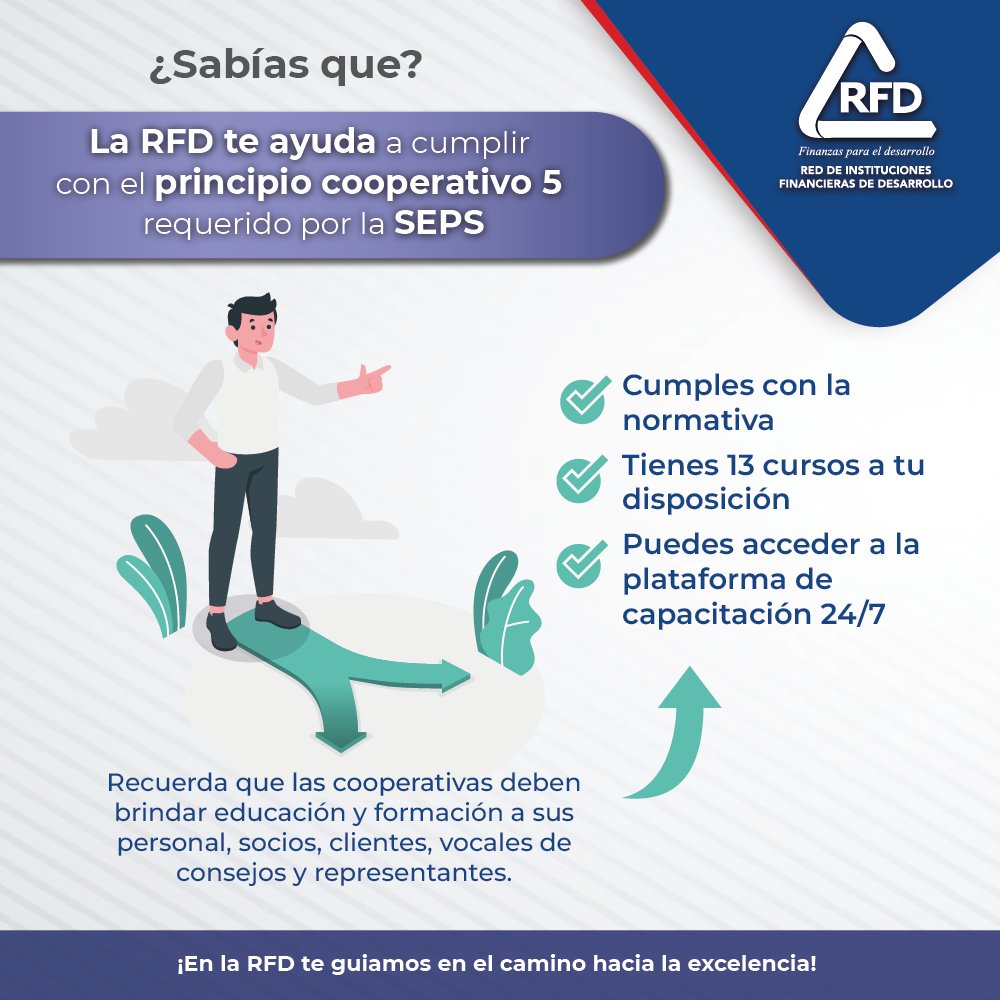 rfdecuador's tweet photo. La RFD ofrece cursos de capacitación para la formación y educación sobre el Principio Cooperativo 5: #Educación, #Capacitación e Información.
¡Cumple con la normativa y fortalece a tu institución!
Más detalles 👉 https://t.co/4ogk1WWl8W
#SEPS #InclusiónFinanciera https://t.co/MPlTn8L4T3