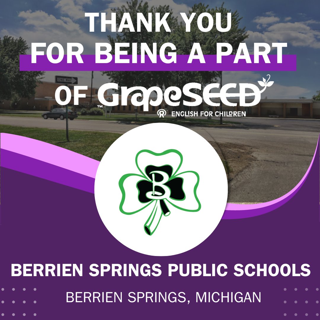 GrapeSEEDEng's tweet image. We would like to thank @BspsSchools for their continued partnership with GrapeSEED!
#GrapeSEEDEnglish #LearningLanguage #BerrienSpringsSchools #StudentSuccess