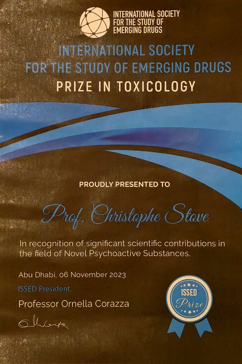 christophestove's tweet photo. Thankful to the International Society for the Study of Emerging Drugs @NPS_issed for the recognition of our scientific work on new psychoactive substances #NPS.
👉 #OneForTheTeam (past &amp; current).
👉 Sincere thanks to our many collaborators from all over the 🌎.
#NPSAbuDhabi2023 https://t.co/xZnWDIo30a