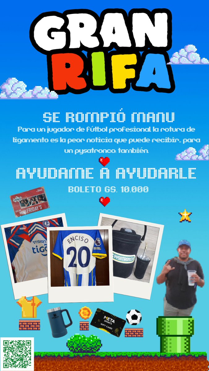 Pysatroncos_'s tweet photo. Nuestro amigo Manuchung necesita innumerables sesiones de fisioterapia pos operatorio (se rompió los ligamentos).
Es por eso que tenemos a la venta una rifa con buenisimos premios. Les dejo el link para comprar boletos. 
https://t.co/L6K24f6PlO https://t.co/7OjQ4XXbZn