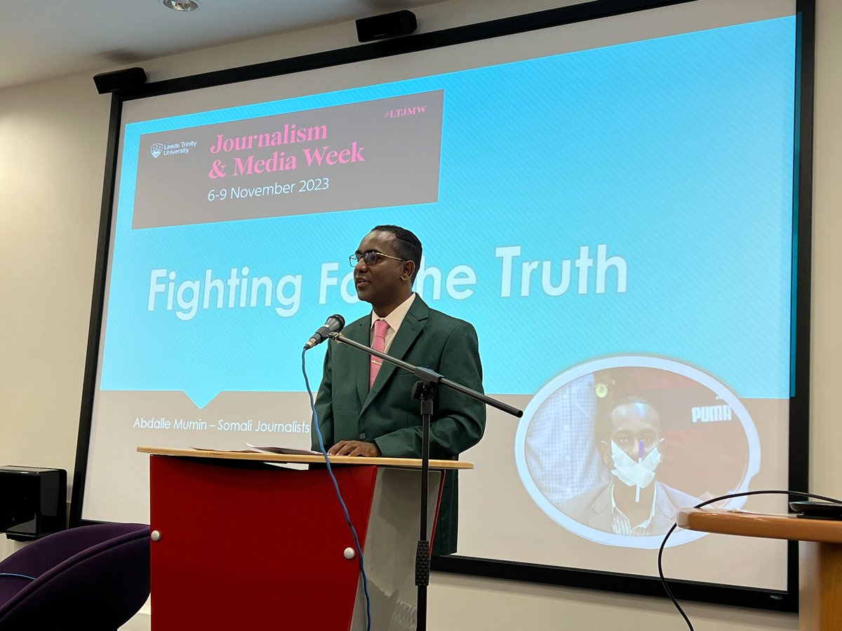Cabdalleaxmed's tweet photo. In my speech today @LeedsTrinity #JournalismWeek, I also spoke on the plight of vulnerable communities in #Somalia:
According to UN, 8.2m #Somalis are in need. 1.5m are malnourished children. The flood and the suffering are long.
The country's humanitarian and economic conditions have deteriorated steadily with majority of businesses closing in #Mogadishu.
Majority of people are unable to cover basic needs. Sadly, financial support provided by international partners have been looted by few individuals associated to @HassanSMohamud accredited for 'being the most corrupt'.
According to @anticorruption, Somalia is the most corrupt country in the world, with score of 12 even lower than #Syrian, #Yemen and #SouthSudan.
Does the @GOVUK tax payers deserve to spend money there, does #Somalia's corrupt politicians deserve funding?