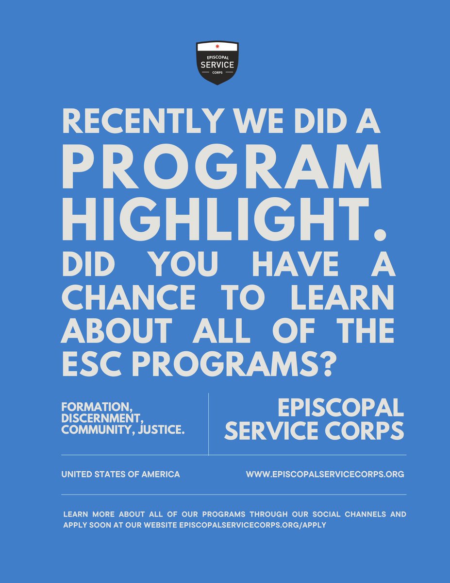 EpisServiceCorp's tweet photo. We hope you had the chance to learn about some of our amazing programs! If you missed any, please check them out on our profile to discern if ESC is a good fit for you!
#episcopal #service #serviceyear #justice https://t.co/ujqgx7fjXT