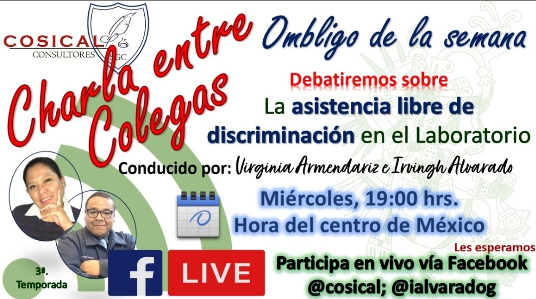 cosical's tweet photo. #OmbligoDeLaSemana ¿Consideran que hay discriminación por parte de los profesionales del Laboratorio al estar frente a pacientes? Este miércoles 08NOV23, 19:00hrs, los invitamos a debatirlo. Directo desde Facebook, búsquenos como @cosical y participen en esta #charlaentrecolegas. https://t.co/W3aA7kZXGl