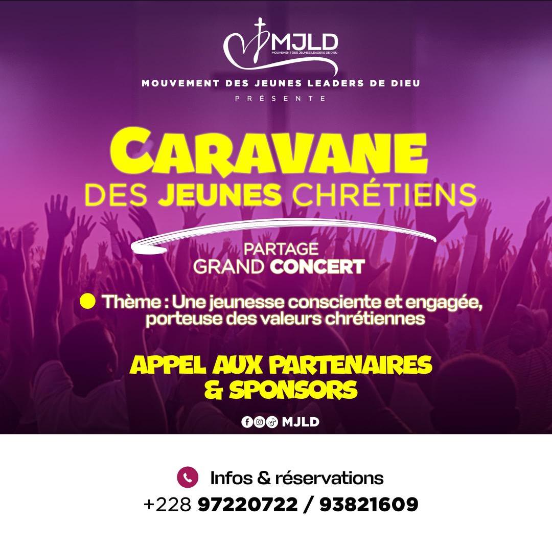 MaximeKOUKPONOU's tweet photo. Chers partenaires et sponsors,
Nous vous invitons à joindre votre image au CARAVANE DES JEUNES CHRÉTIENS. Un évènement qui va rassembler des milliers de jeunes chrétiens.

Merci de nous contacter sur le +228 97220722 / 93821609
 #CaravaneDesJeunesChretiens #MJLD #Tgwittos https://t.co/pWScw4YFzQ