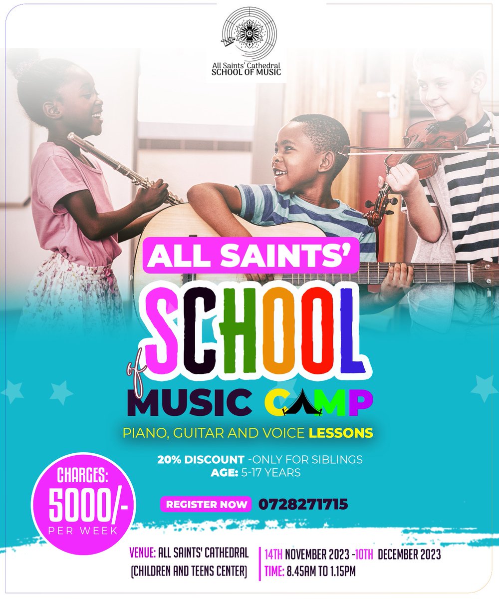 All Saints' Cathedral School of Music is keen to Enrich gifts and nature talents. Register your children today. Special discounts for siblings. CAll 0728271715