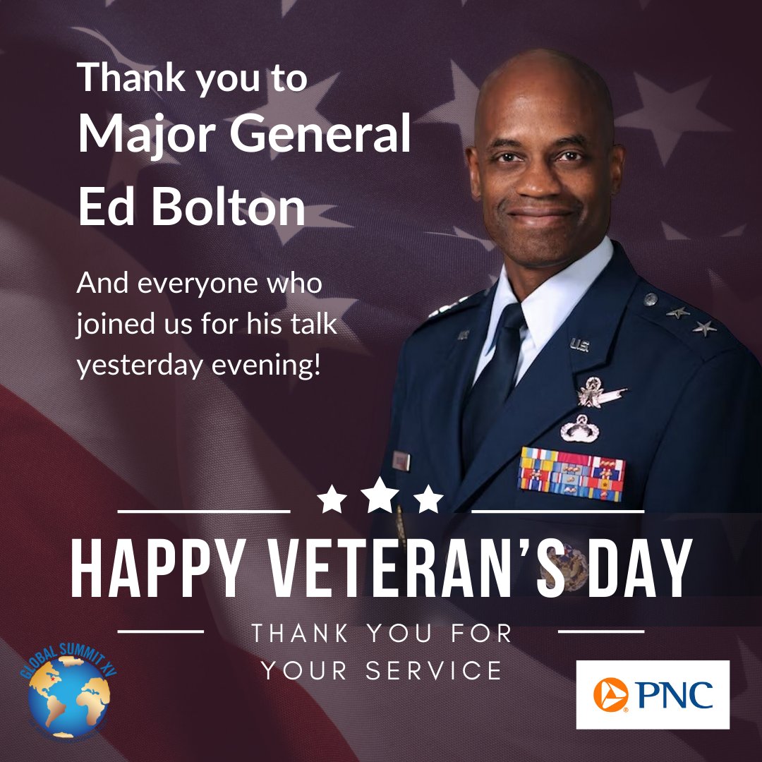 Happy Veteran's Day! Thank you to our featured speaker from last night, Major General Ed Bolton. Your story was truly inspiring! Also, don't miss out on our last few events! Click the link below for more information and tickets! jeserie.org/global-summit-…