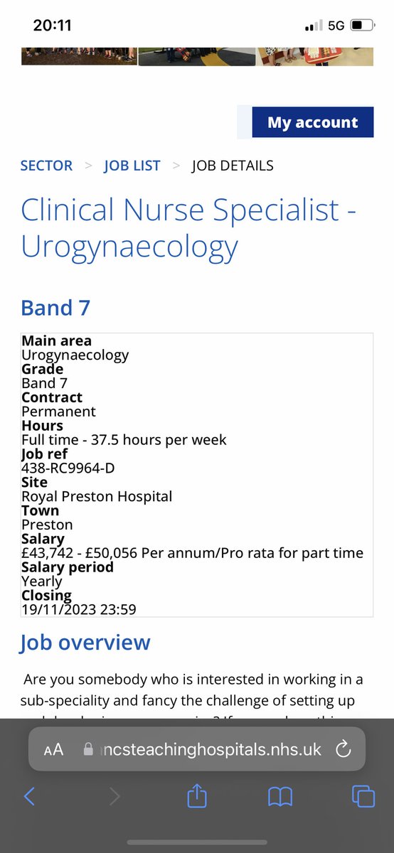 Come and join our team Gynae family and develop our service to create our nurse led service 

There is the potential opportunity for the right candidate to have a 12 months training post at band 6 level before progressing to band 7.