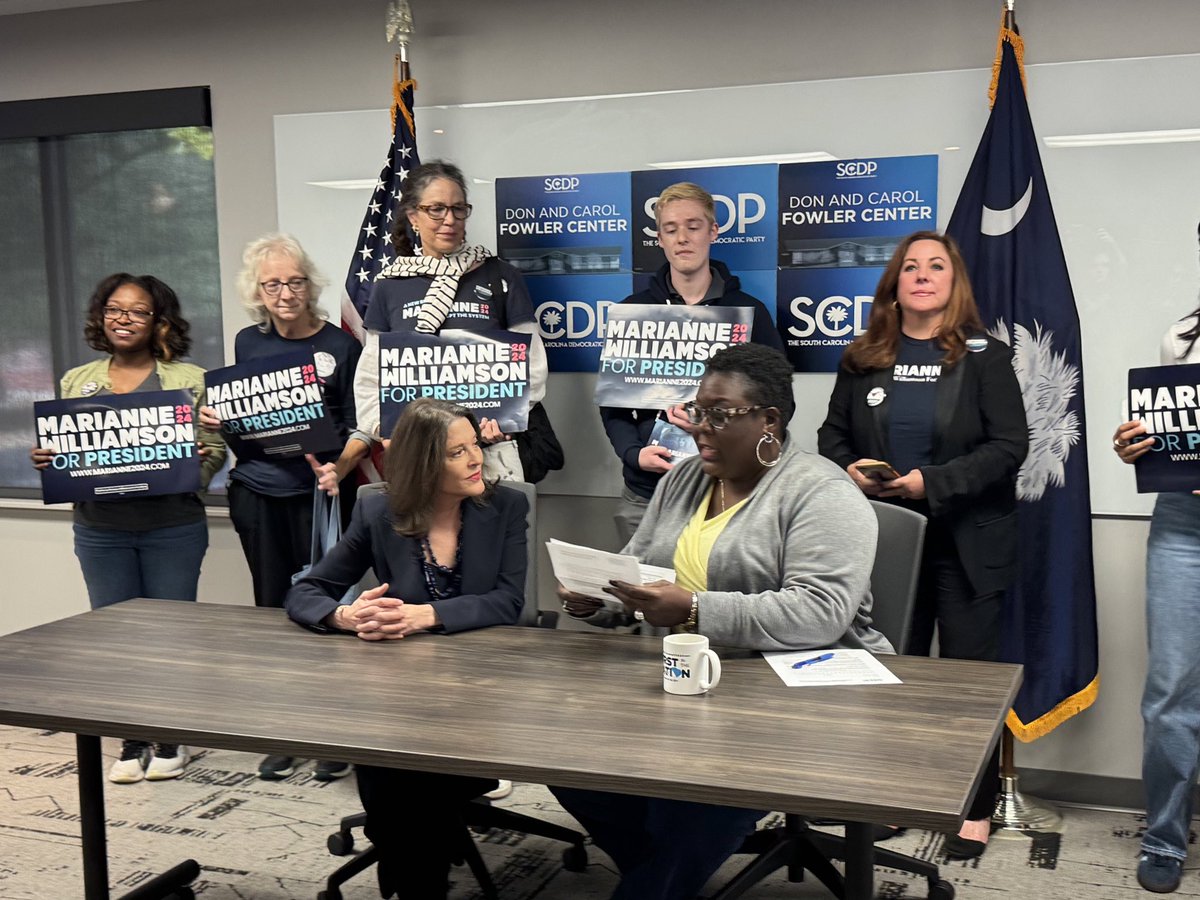 Marianne Williamson becomes the first Democrat to file for the South Carolina presidential primary. <a href="/marwilliamson/">Marianne Williamson</a>