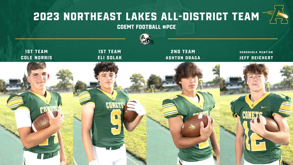 Congrats to Steele's 2023 Northeast Lakes All-District team members!!! #PCE @SteeleComets @AmherstQb @AmherstFootball @Cole_Norris143 @esolak9 @AshtonDraga2