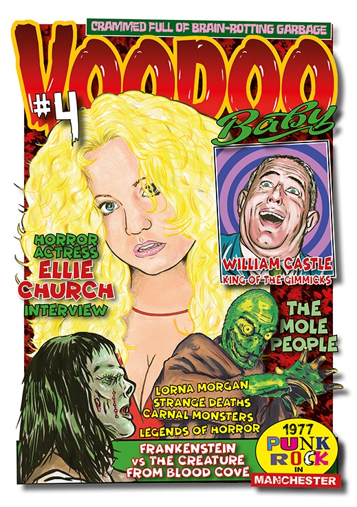 VOODOOBABY8's tweet photo. Voodoo Baby issue 4. 36 full color pages of classic horror, B-movies, and glamour girls. Info is in our bio. #horror #horrormovies #bmovies #themolepeople #elliechurch #punk #punkrock #manchesterpunk #frankenstein #strangedeaths #legendsofhorror #williamcastle #babes #retrogirls https://t.co/nzlUfwKNay