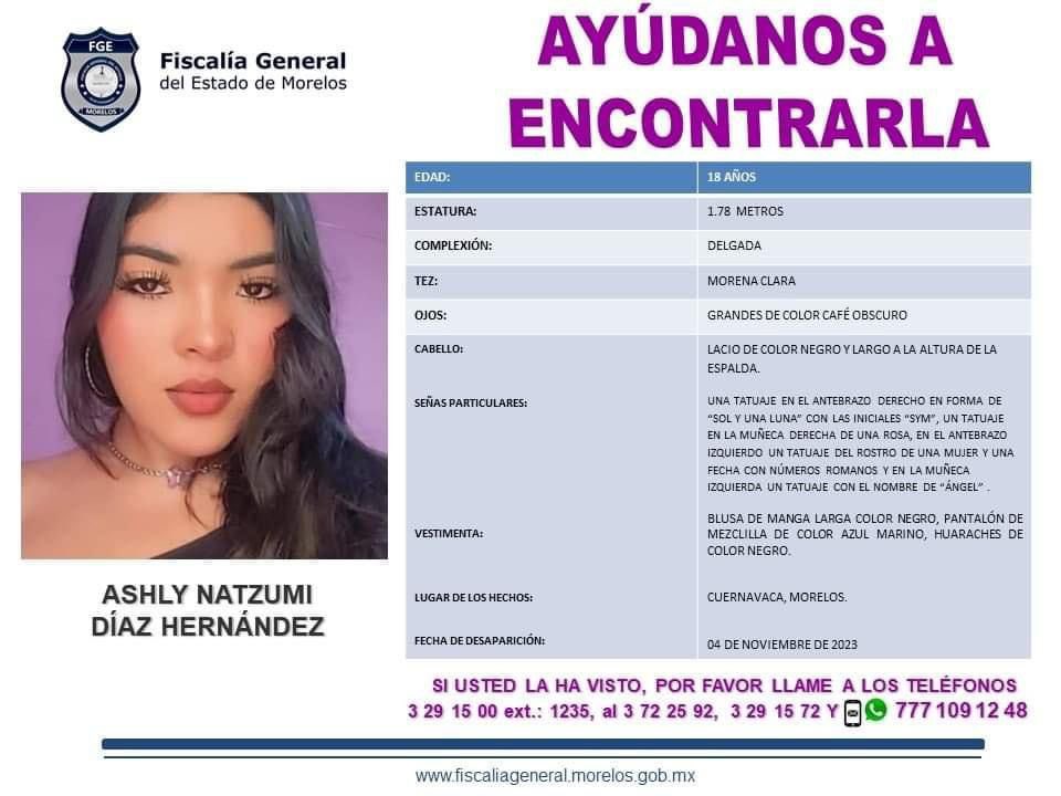 Tony_DiazRep's tweet photo. JOVEN DESAPARECIDA EN CUERNAVACA

Solicitan apoyo para localizar a Ashly Natzumi Díaz Hernández de 18 años de edad, reportada como desaparecida en Cuernavaca, Morelos. https://t.co/AEexERuGm2